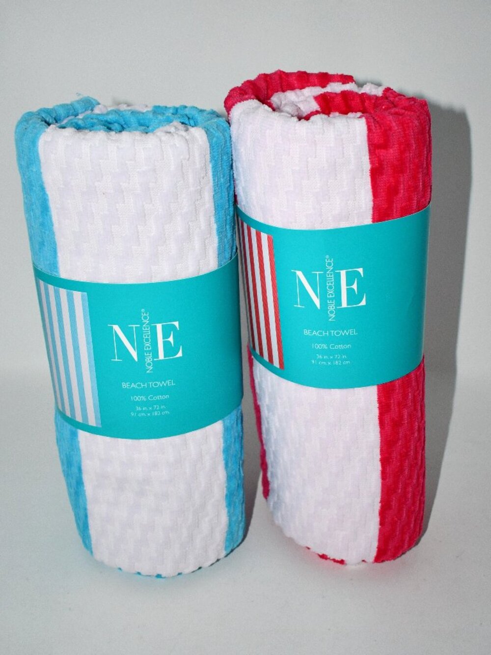 Noble Excellence Summer Shop Beach Towels Set of 2 Blue Stripe & Hot Pink Stripe